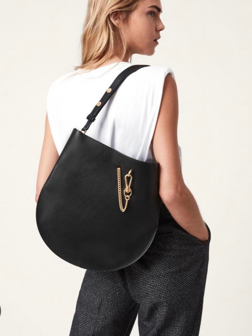ALLSAINTS Beaumont Black Leather Hobo Shoulder Bag Quiet Luxury Minimalist